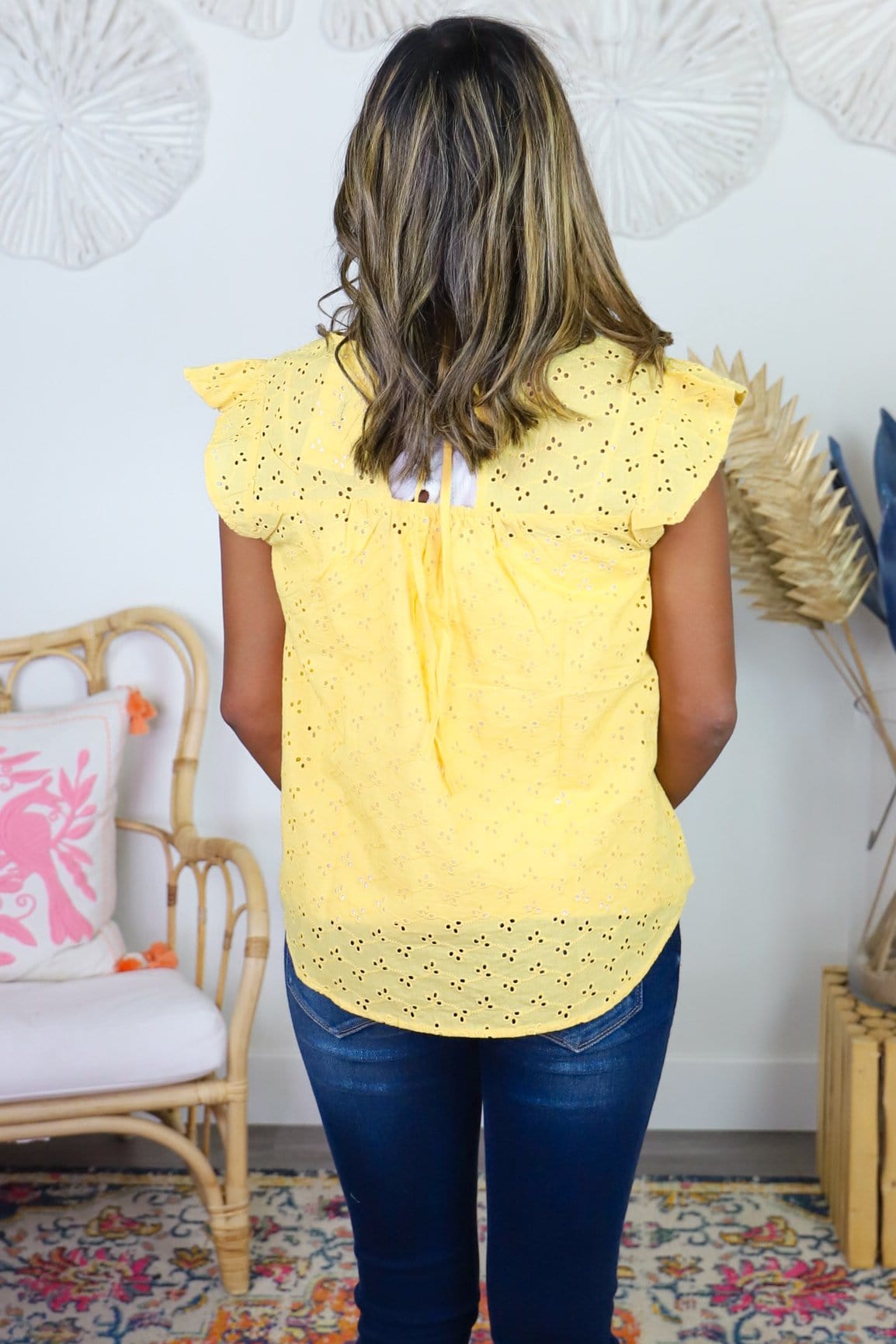 Eyelet Flutter Sleeve Top