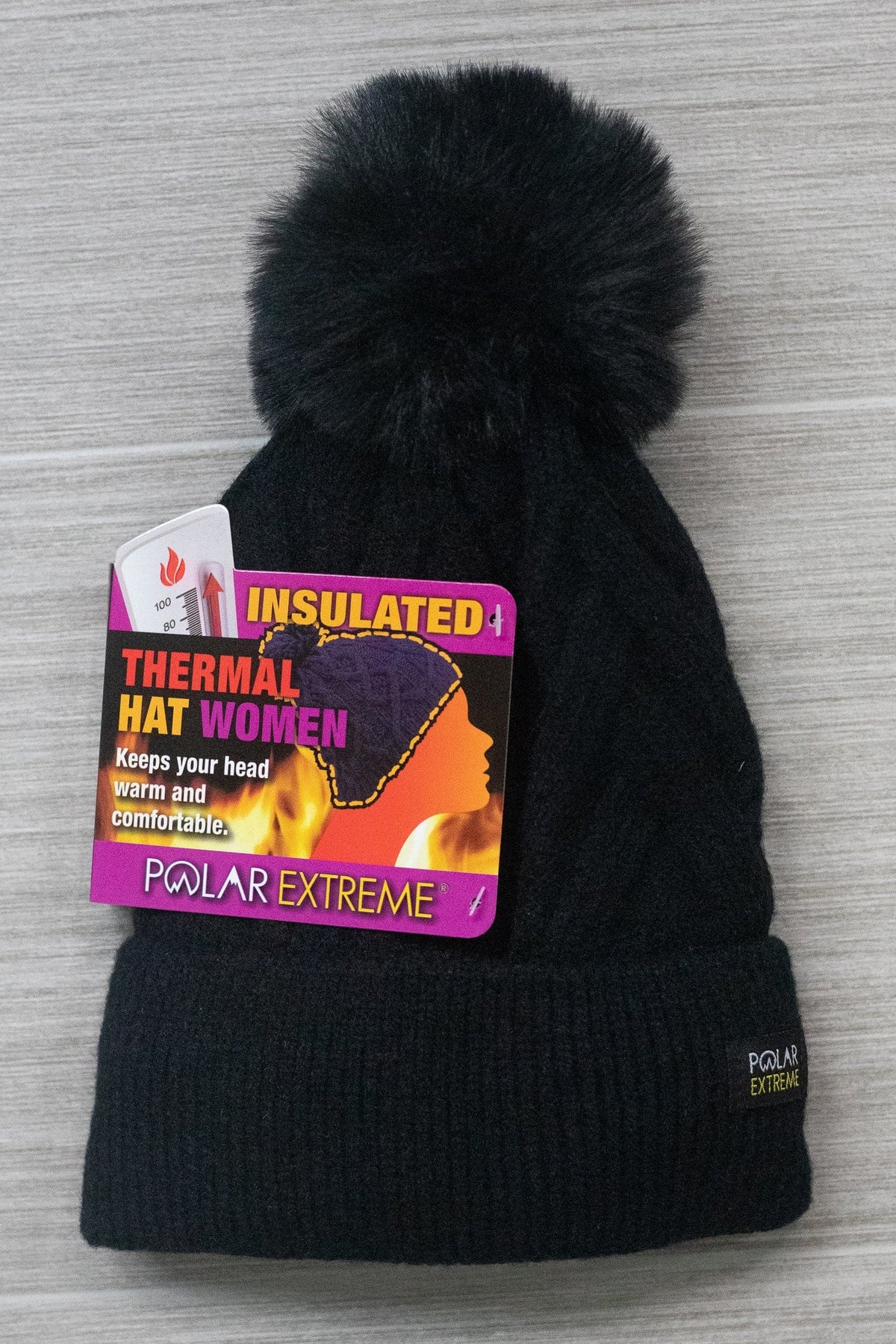 Polar Extreme Women's Brushed Zig Zag Pom Lined Hat - Black