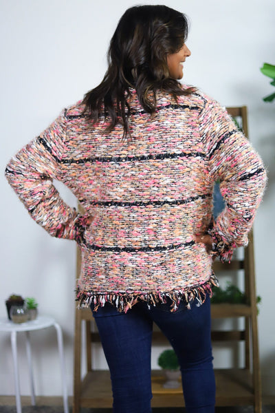 Multi Tone Button Up Short Cardigan