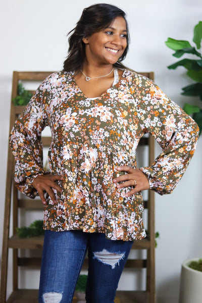 Olive Ditsy Floral Top