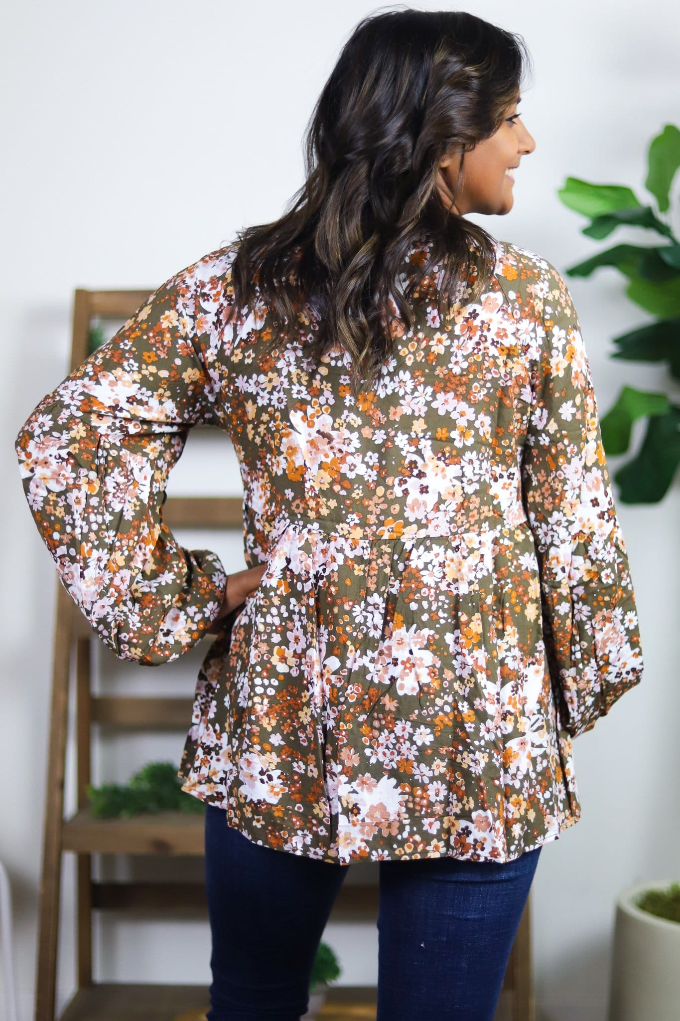 Olive Ditsy Floral Top