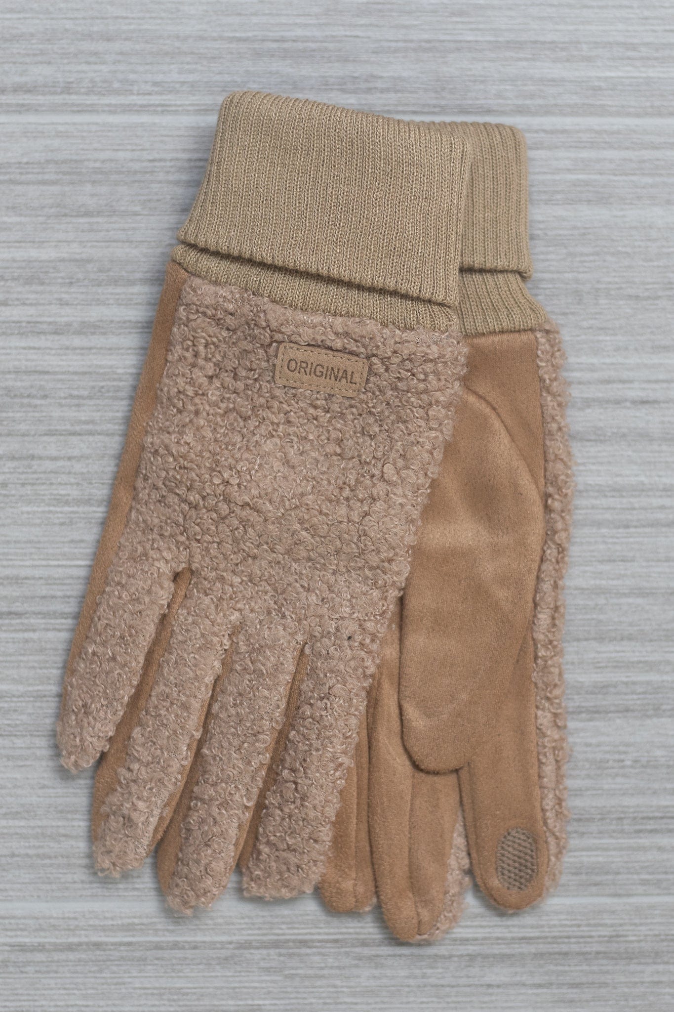 Khaki Fuzzy Faux Wool Glove