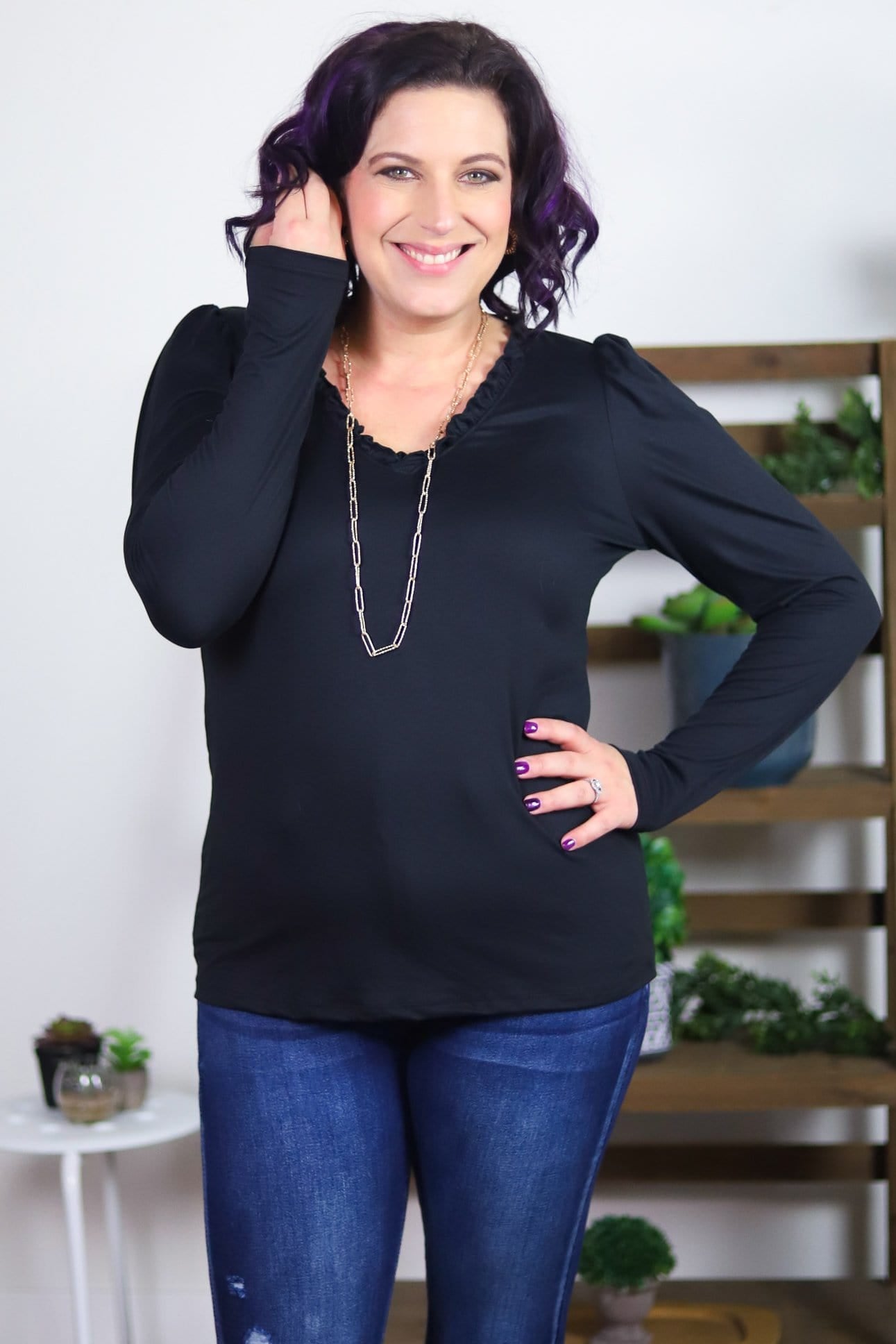 Ruffle Edge Long Sleeve Top