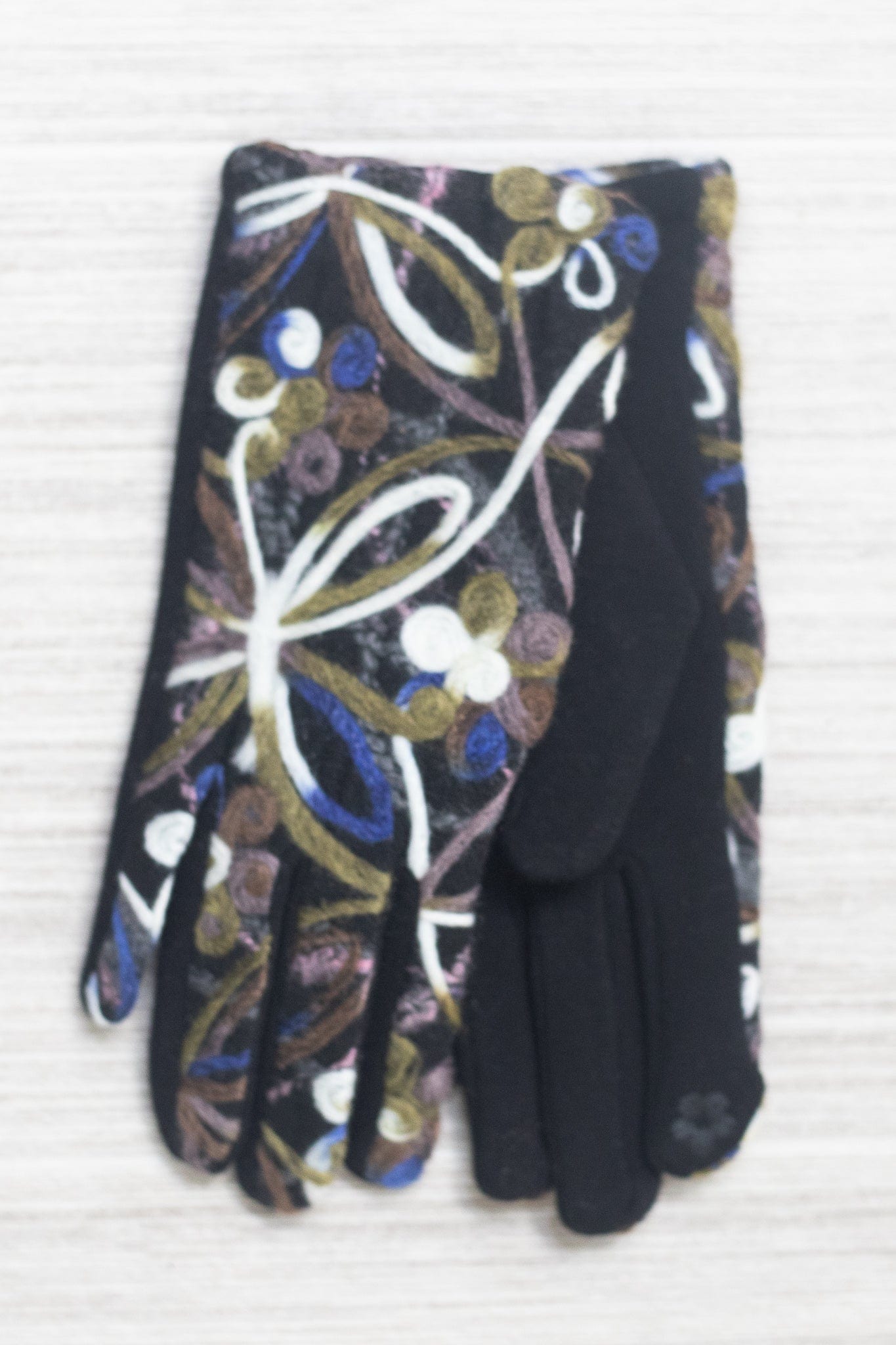 Brown Multi Yarn Floral Gloves