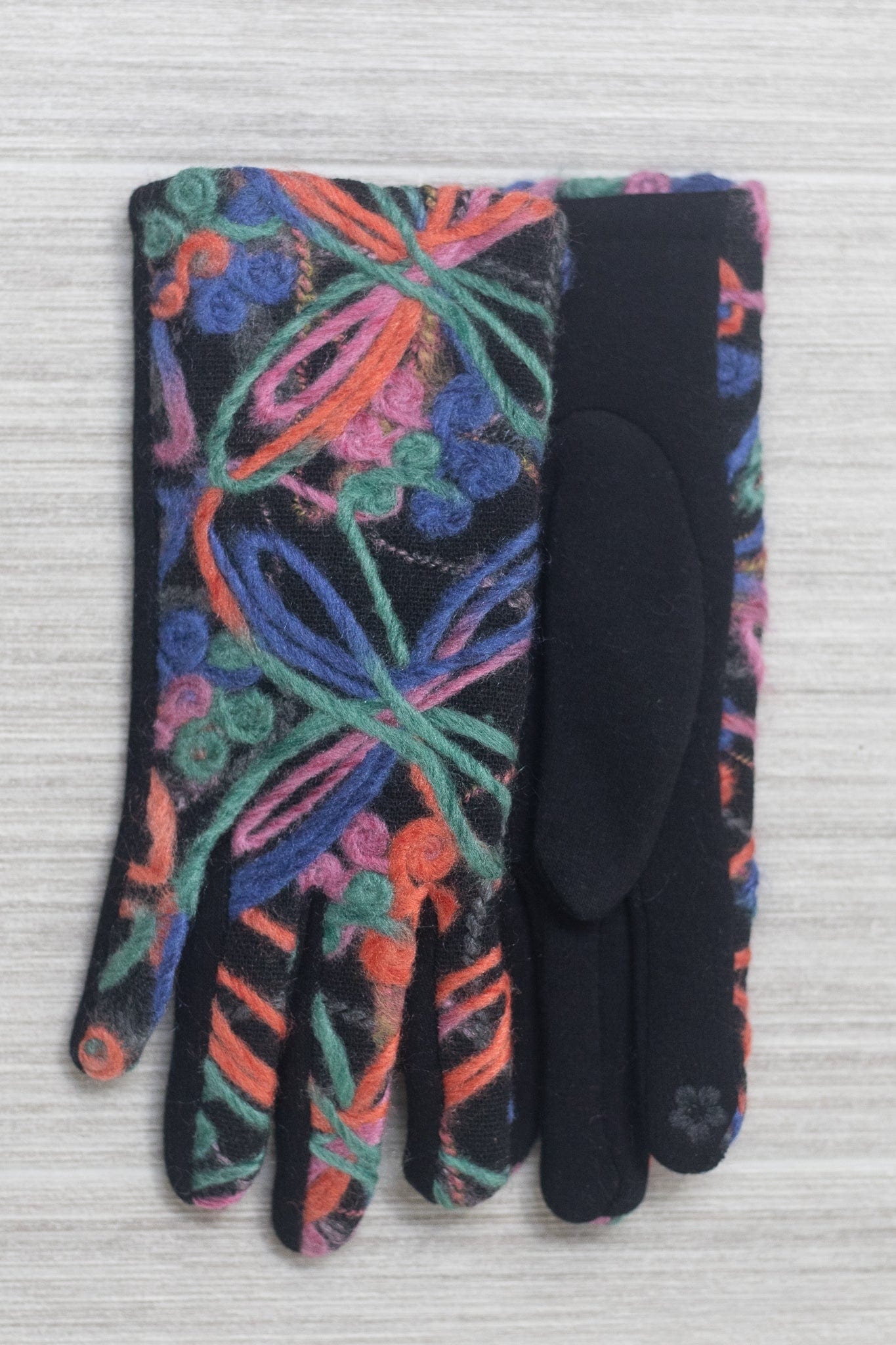 Pink Multi Yarn Floral Gloves