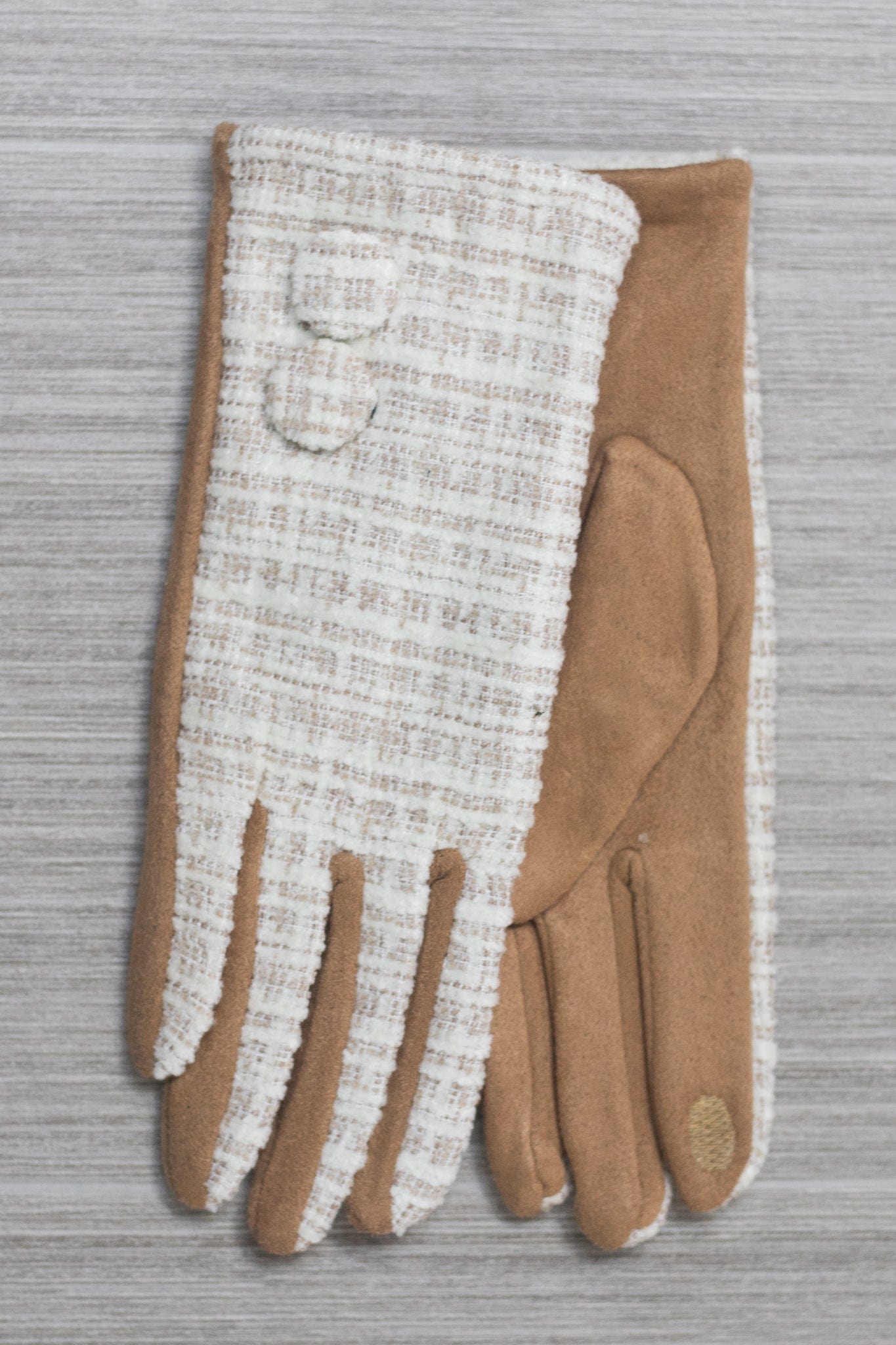 Beige Plaid Tweed Gloves