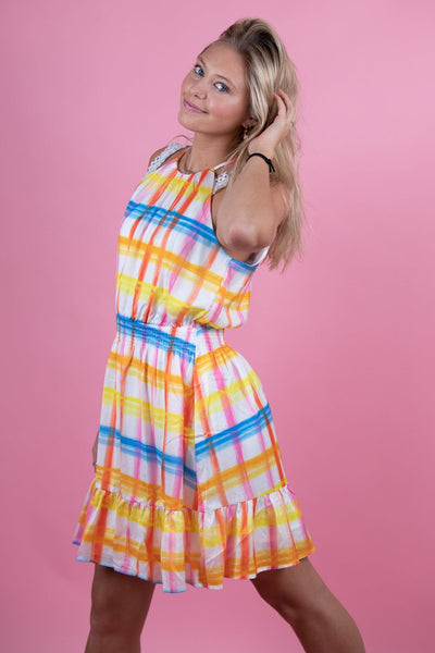 Plaid print halter dress
