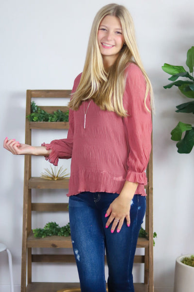 Dusty Rose Ruffle Raglan Top