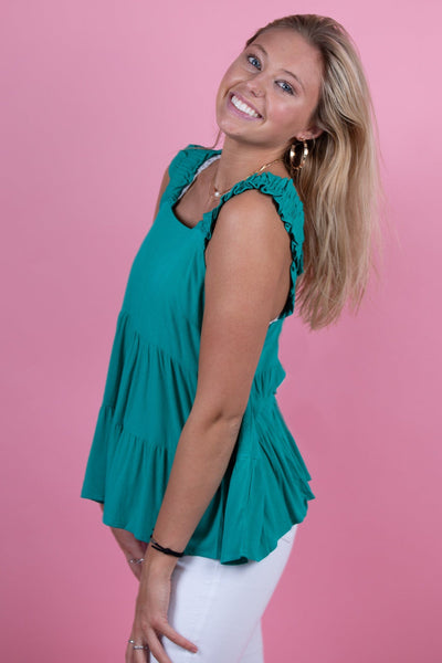 Emerald ruffel tank