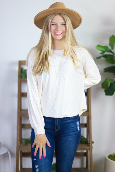 Cream Dotted Cozy Long Sleeve Top
