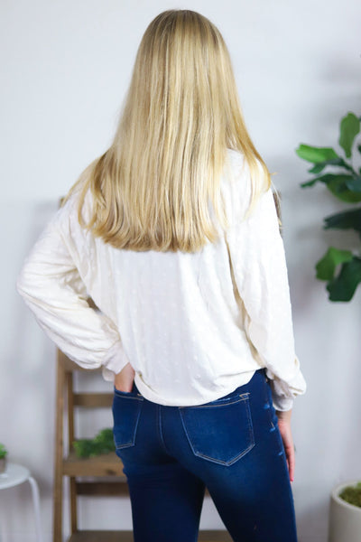 Cream Dotted Cozy Long Sleeve Top