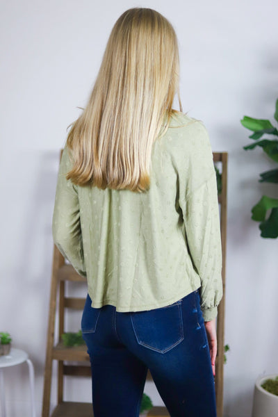 Olive Dotted Cozy Long Sleeve Top