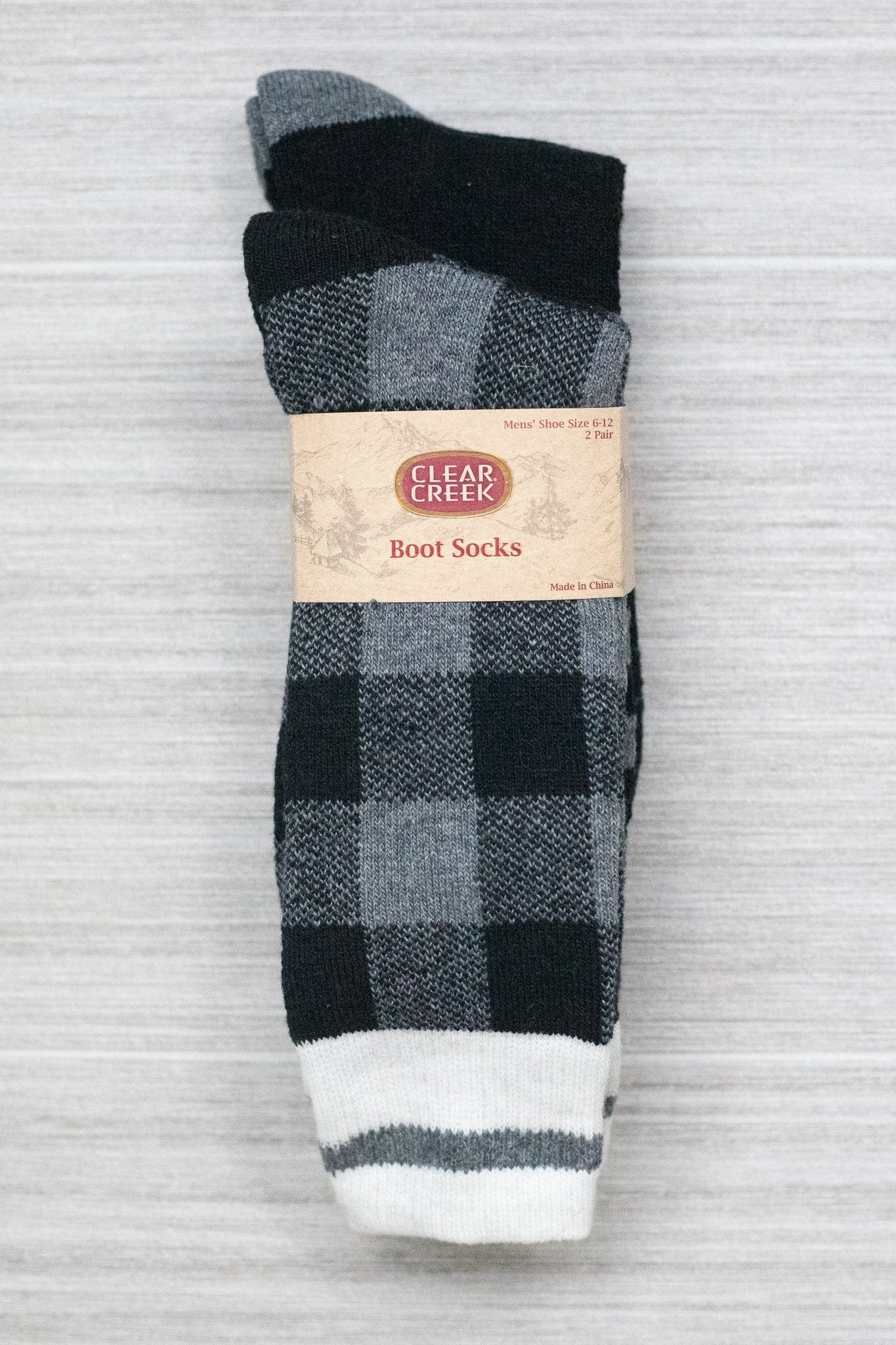 Clear Creek Men's Buffalo Plaid/Stripe Wool Boot Sock