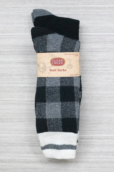 Clear Creek Men's Buffalo Plaid/Stripe Wool Boot Sock