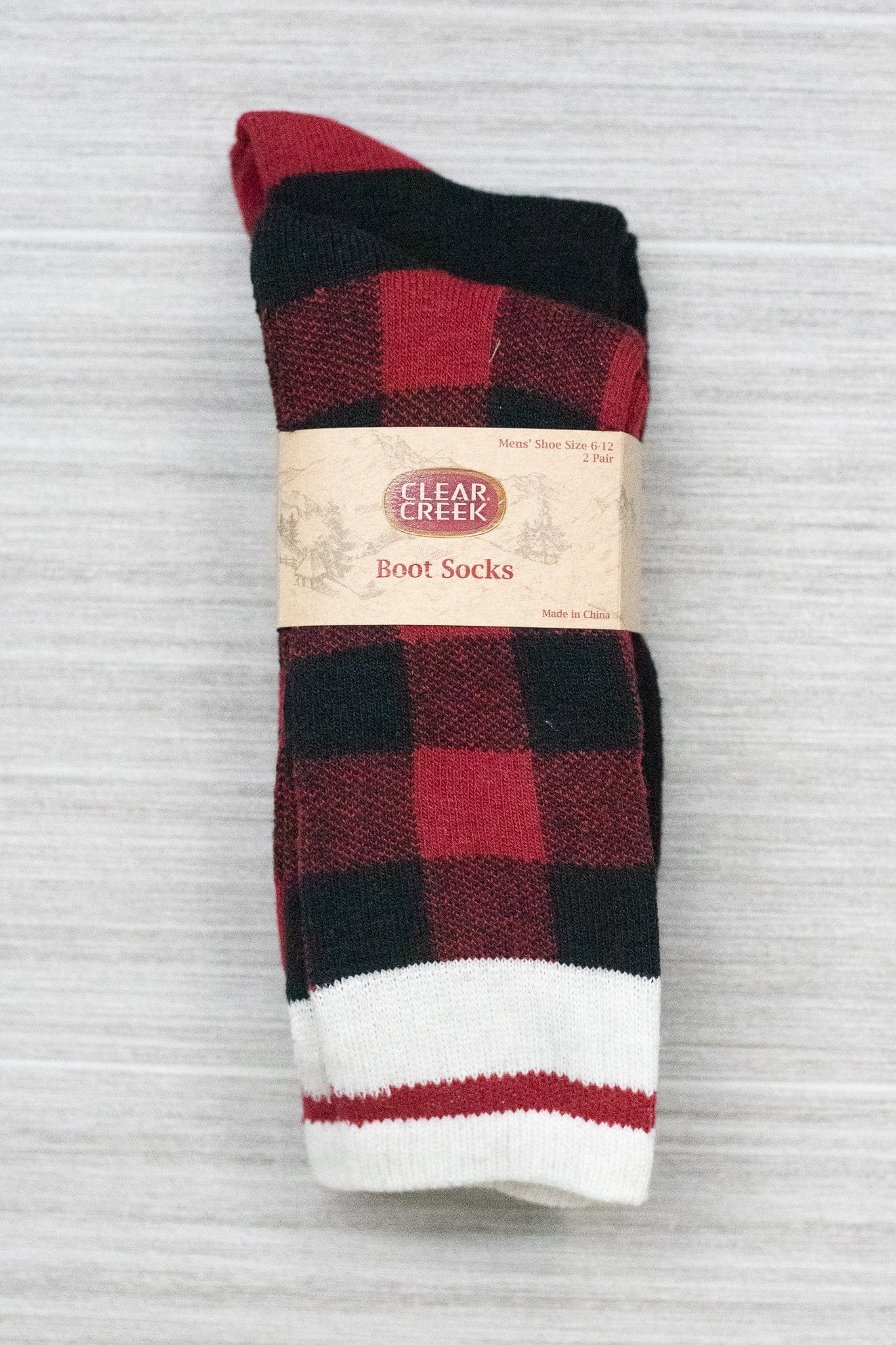 Clear Creek Men's Buffalo Plaid/Stripe Wool Boot Sock