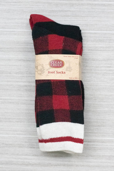Clear Creek Men's Buffalo Plaid/Stripe Wool Boot Sock