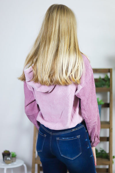 Mauve & Pink Colorblock Corduroy Jacket