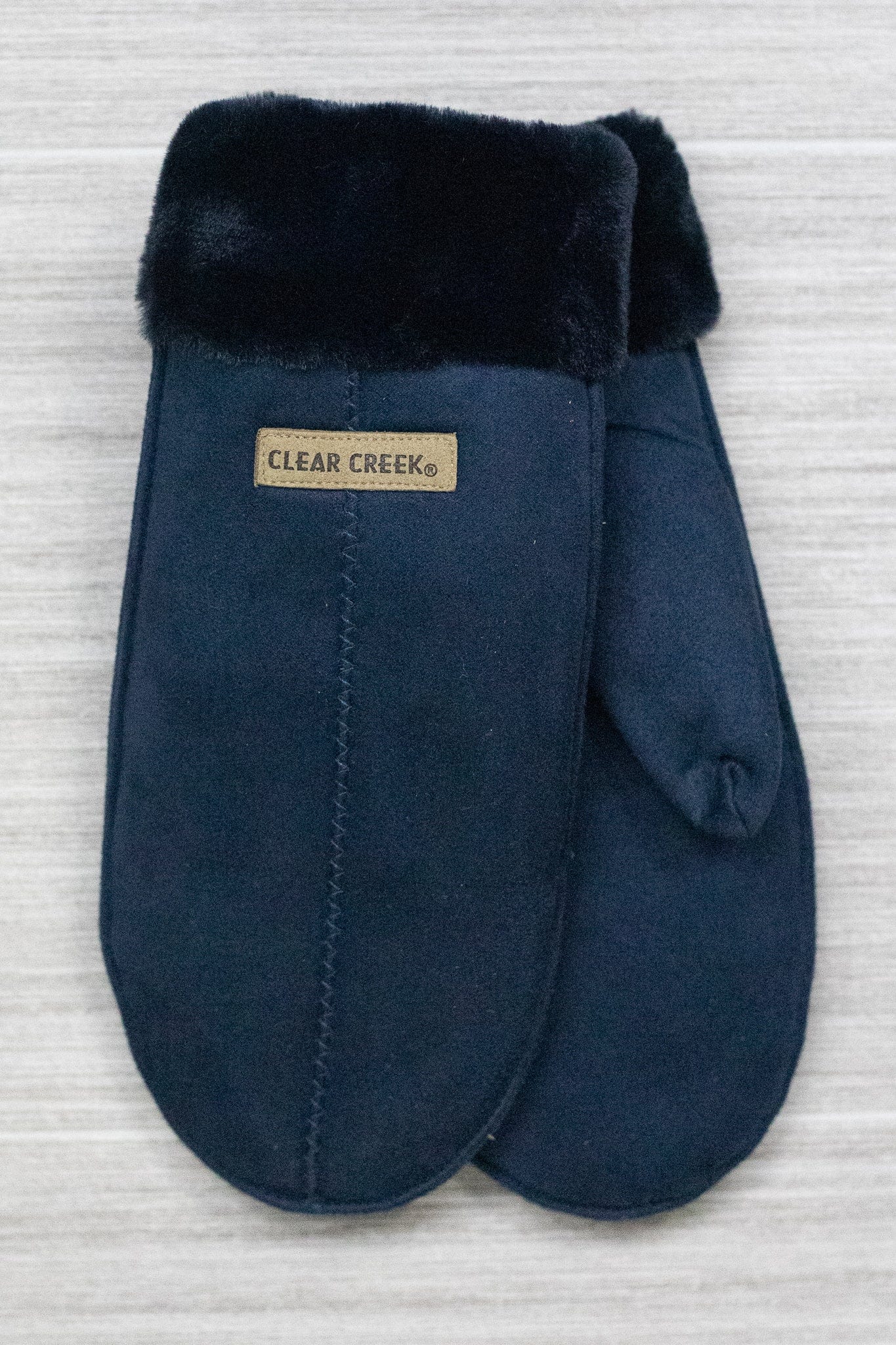 Navy Suede Fur Lined Mittens