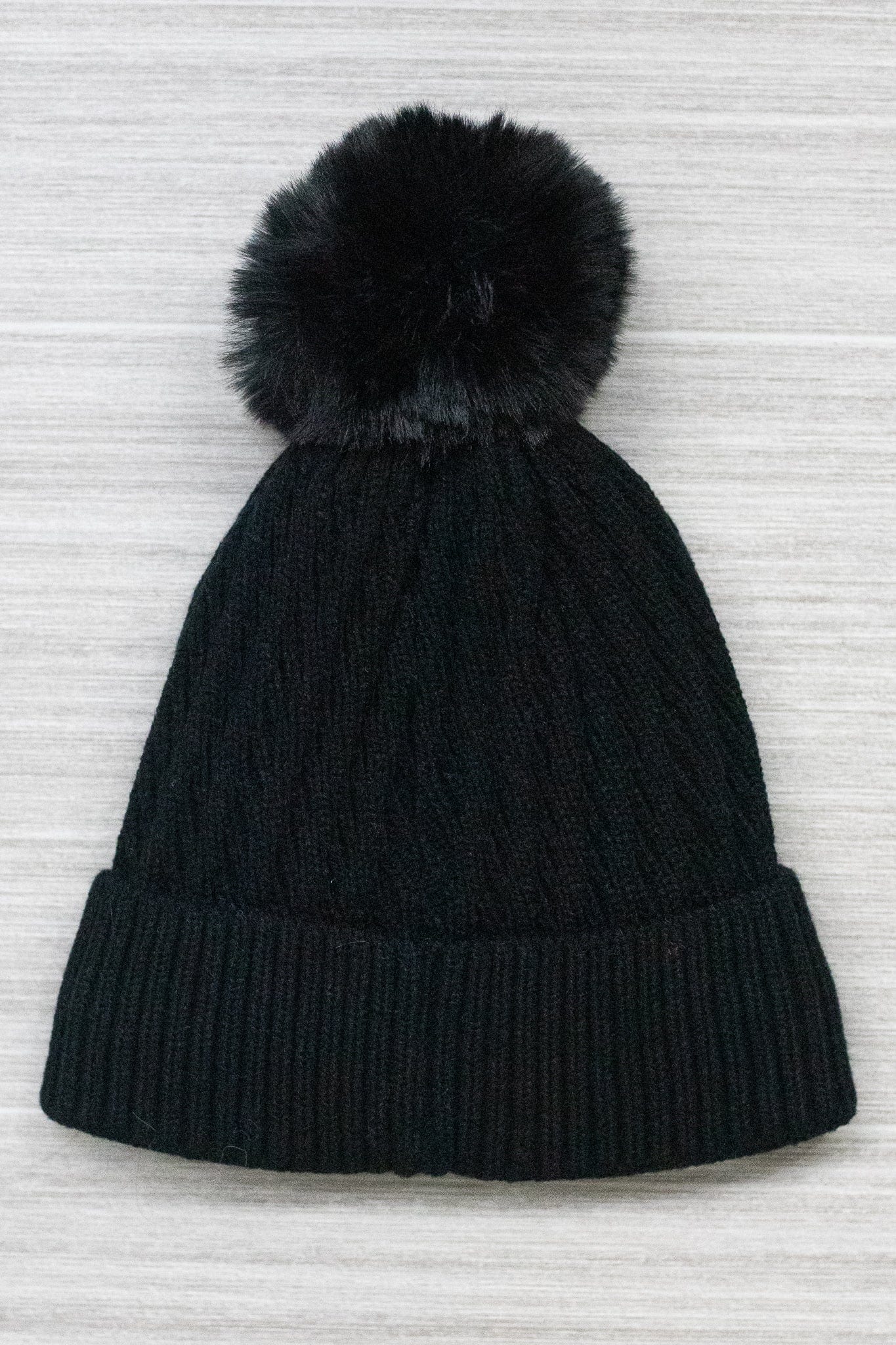 Black Cable Fur Lined Hat