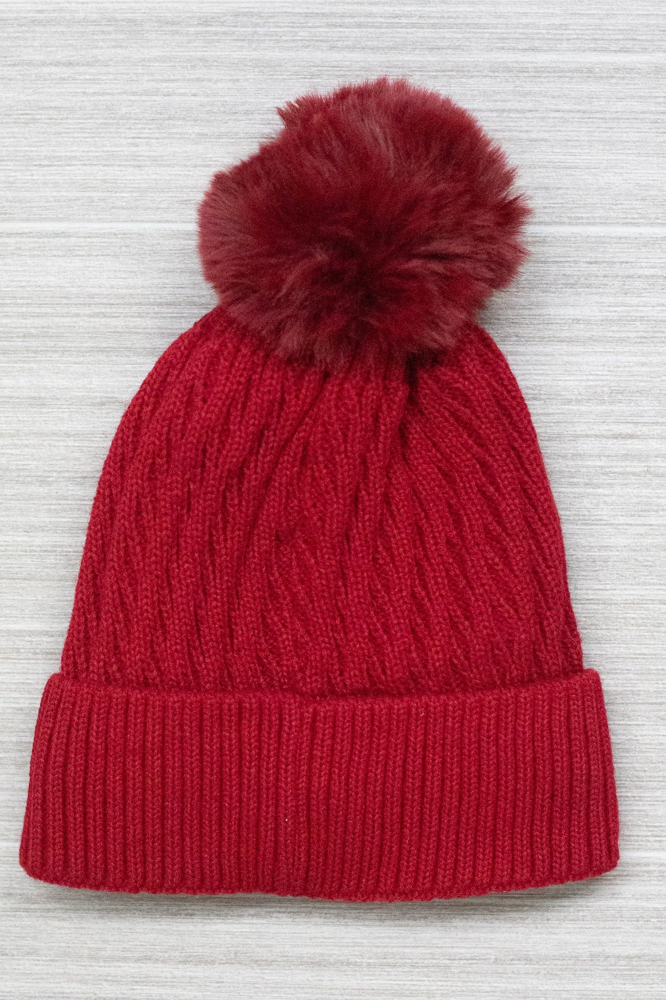 Red Cable Fur Lined Hat