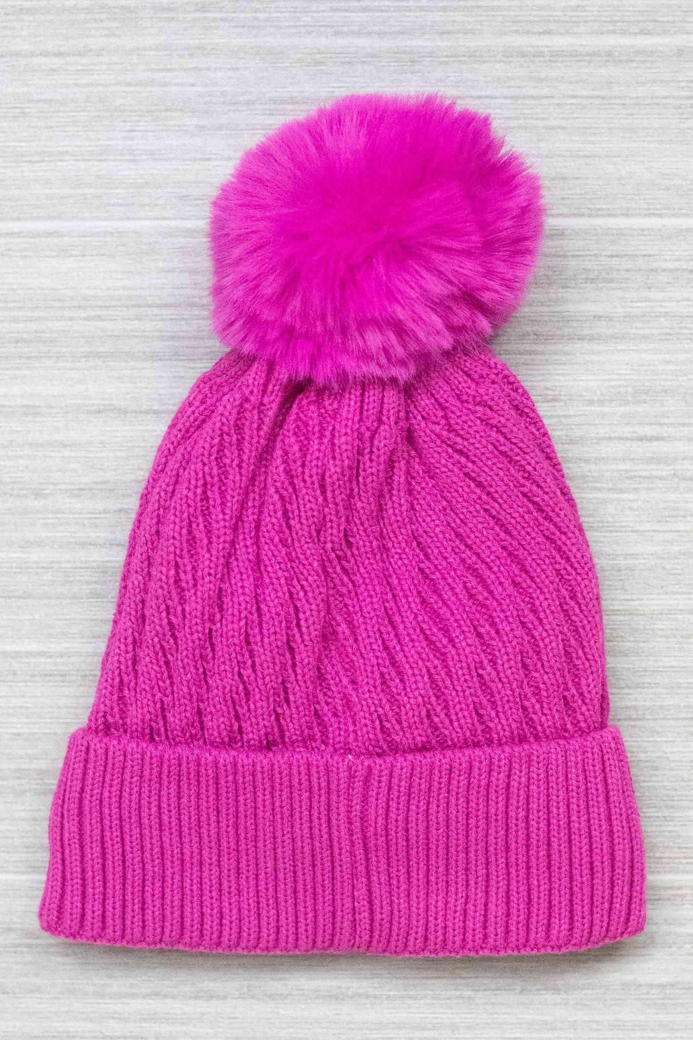 Fuchsia Cable Fur Lined Hat