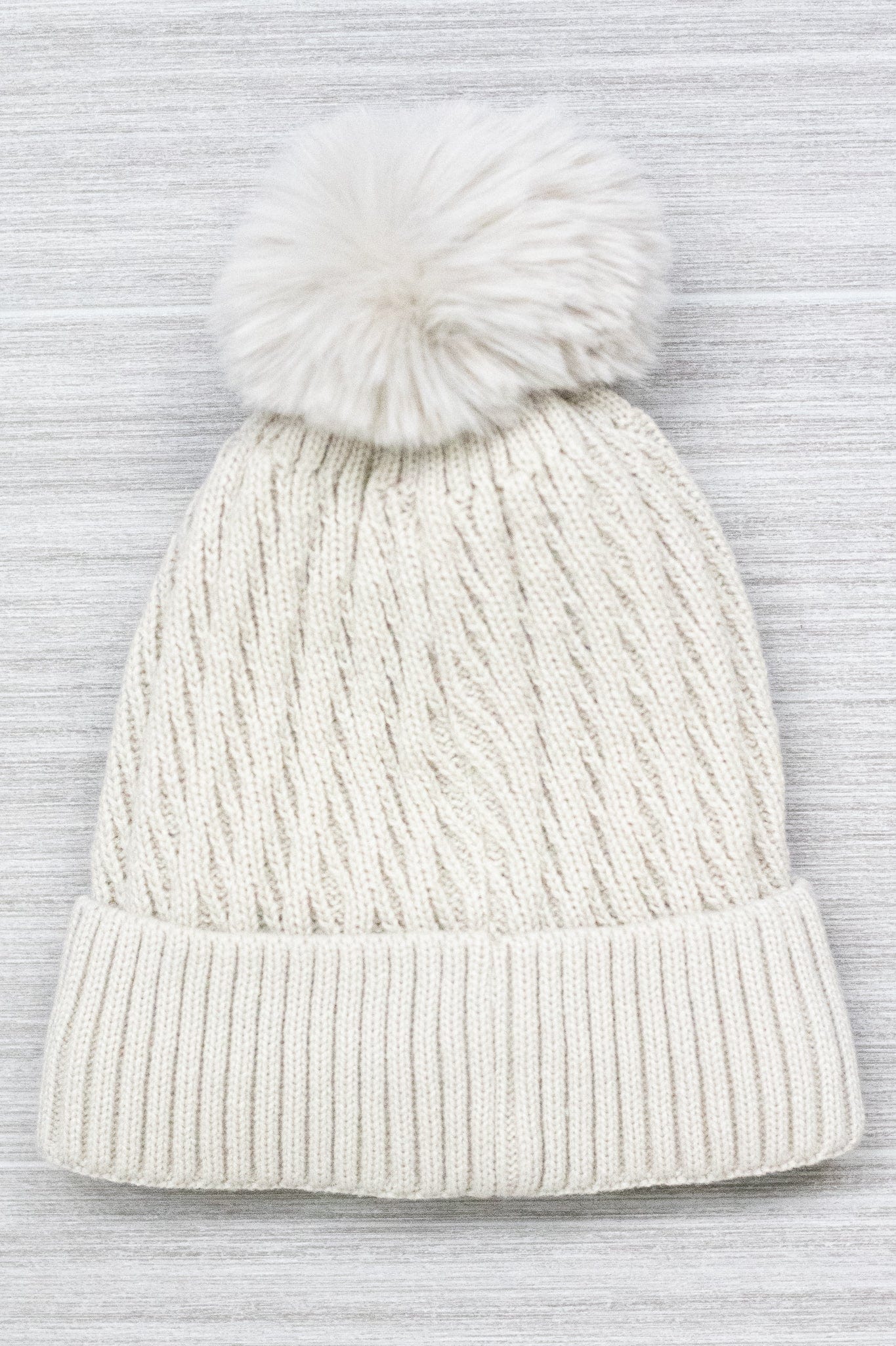 Beige Cable Fur Lined Hat