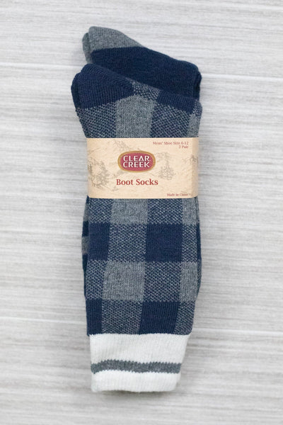 Clear Creek Men's Buffalo Plaid/Stripe Wool Boot Sock