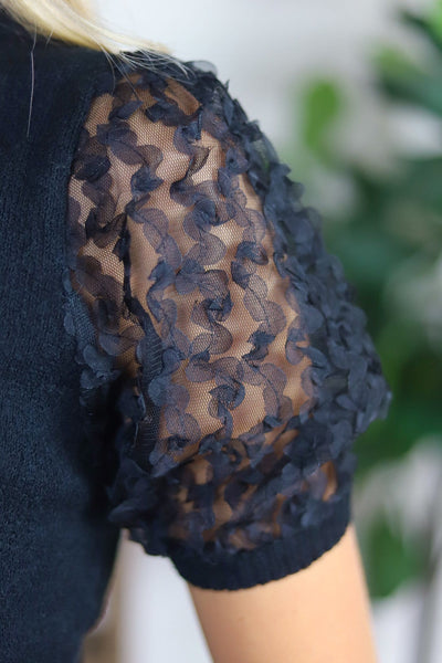 Black Texture Lace Combo Sweater Top