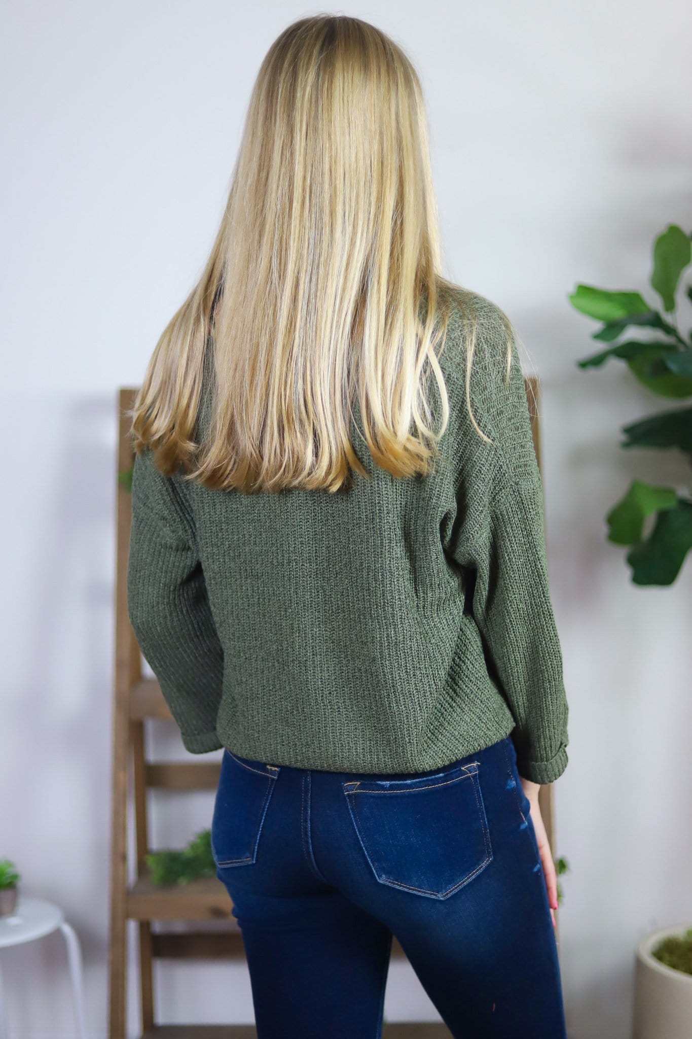 Olive Round Neck Sweater Top