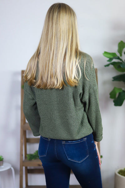 Olive Round Neck Sweater Top