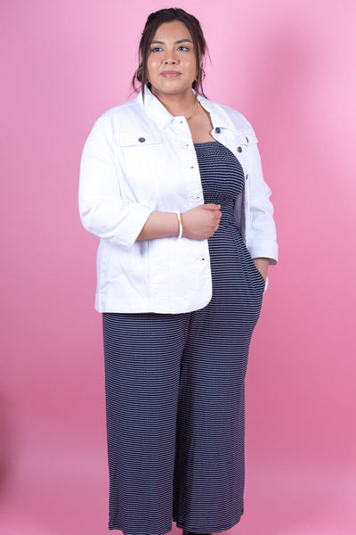 Navy & Ivory Striped Smocked Top Pocket Jumpsuit