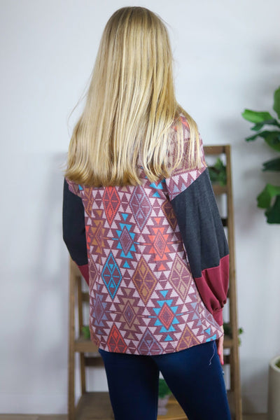 Aztec Patch Colorblock Sleeve Cardigan