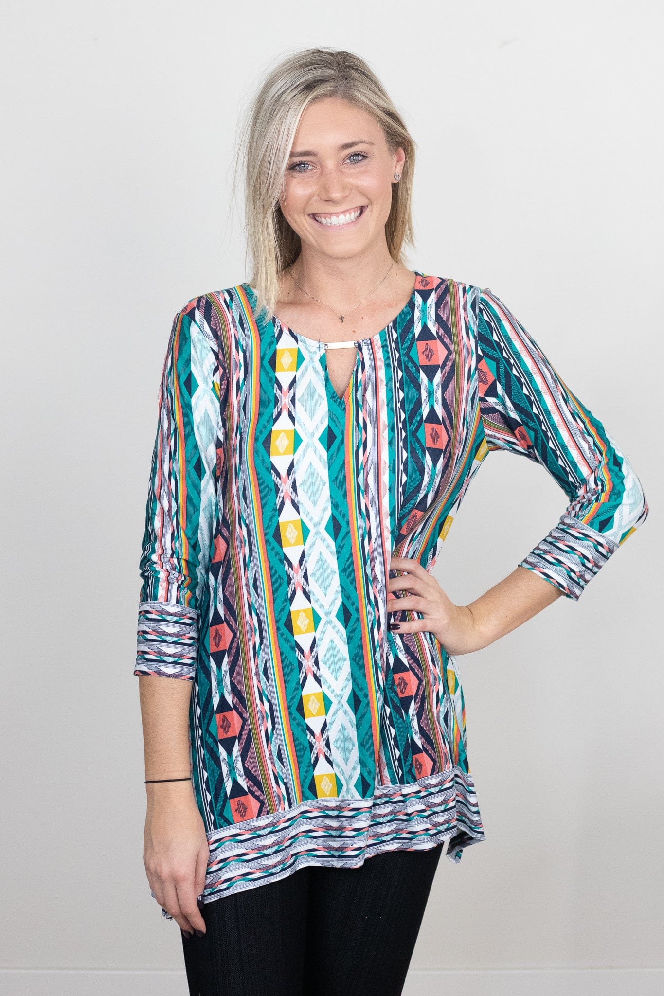 teal aztec blouse