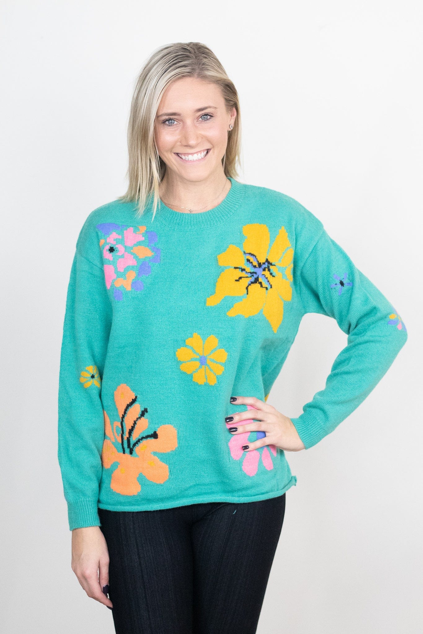 bright floral sweater