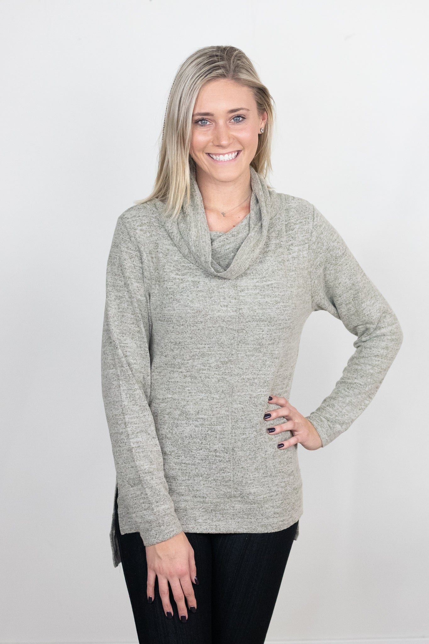 Olive Hacci Cowl Neck Top