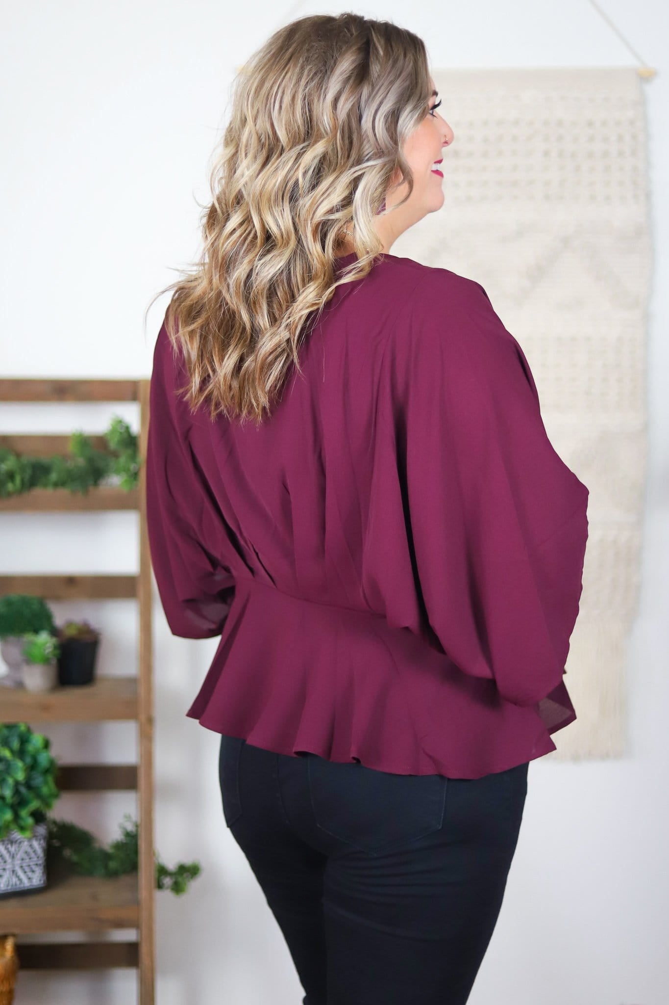 flowing wine top with large sleeves 
