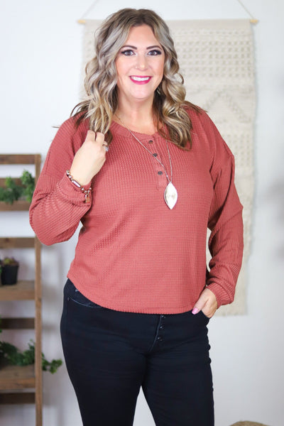 Terracotta Waffle Long Sleeve Top