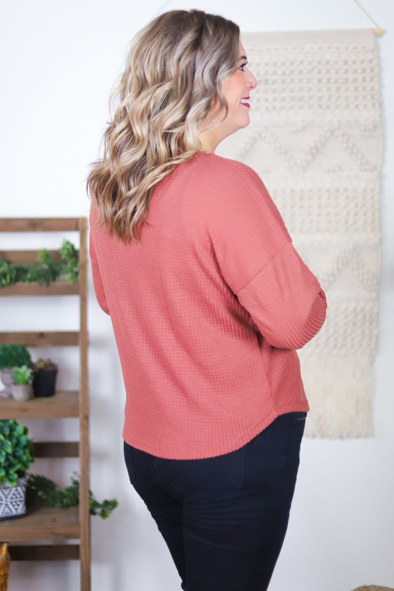 Terracotta Waffle Long Sleeve Top