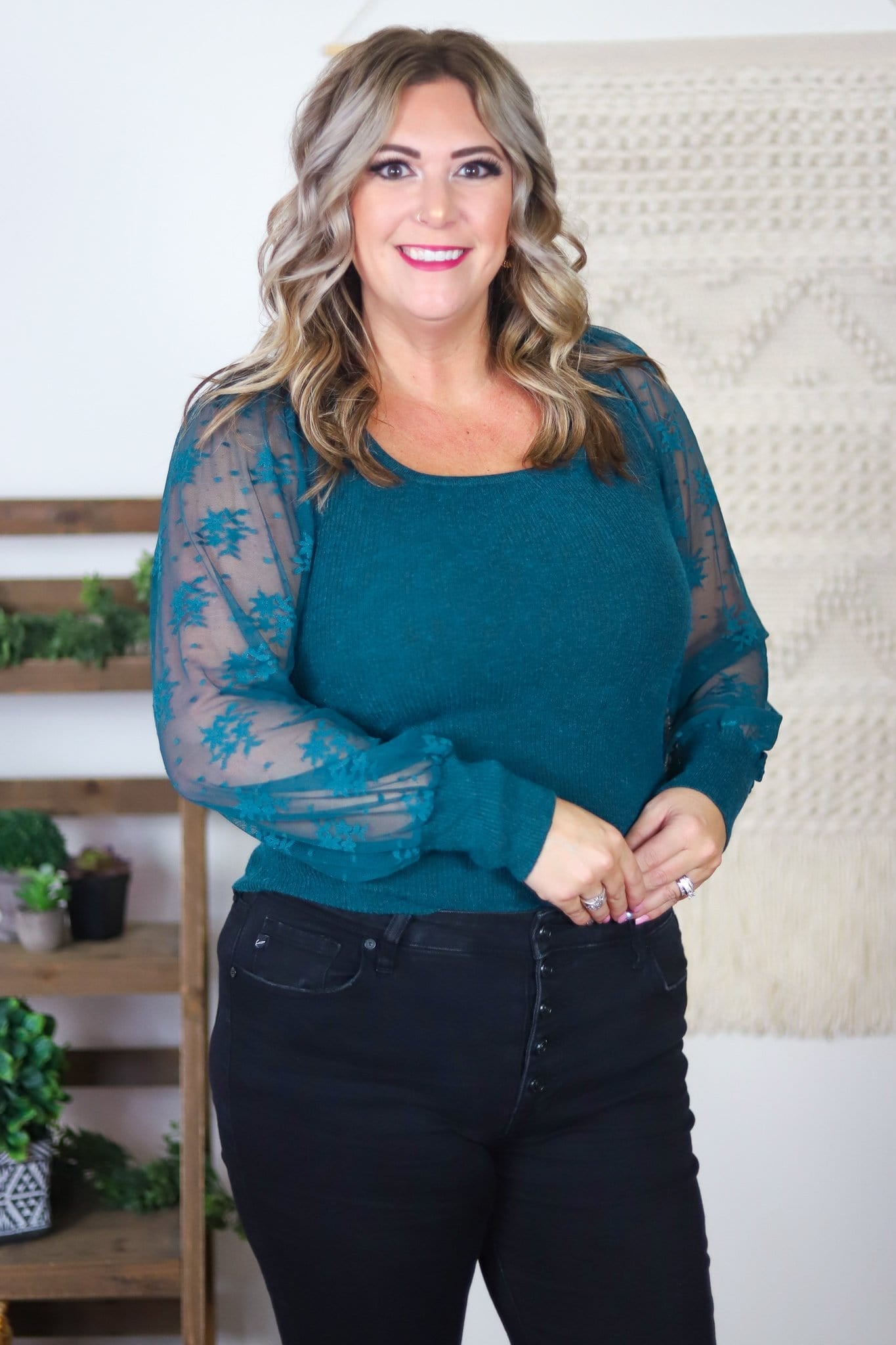 blue lace sleeve top