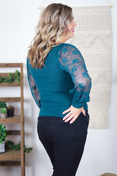 blue lace sleeve top