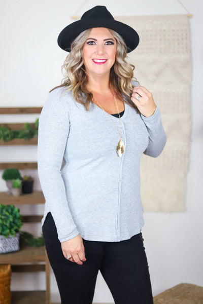 basic grey v-neck top