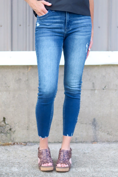 Dark High Rise Ankle Skinny