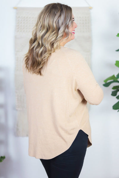taupe long sleeve basic sweater back