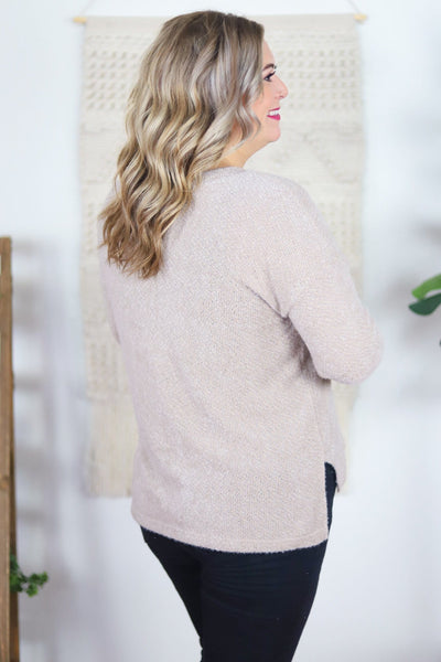 tan soft sweater side and back