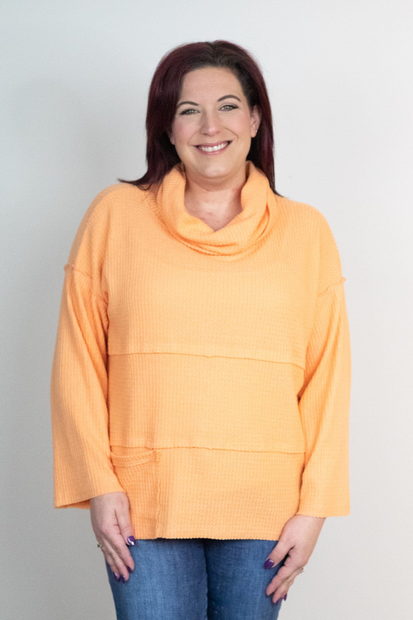 Orange Waffle Cowl Top