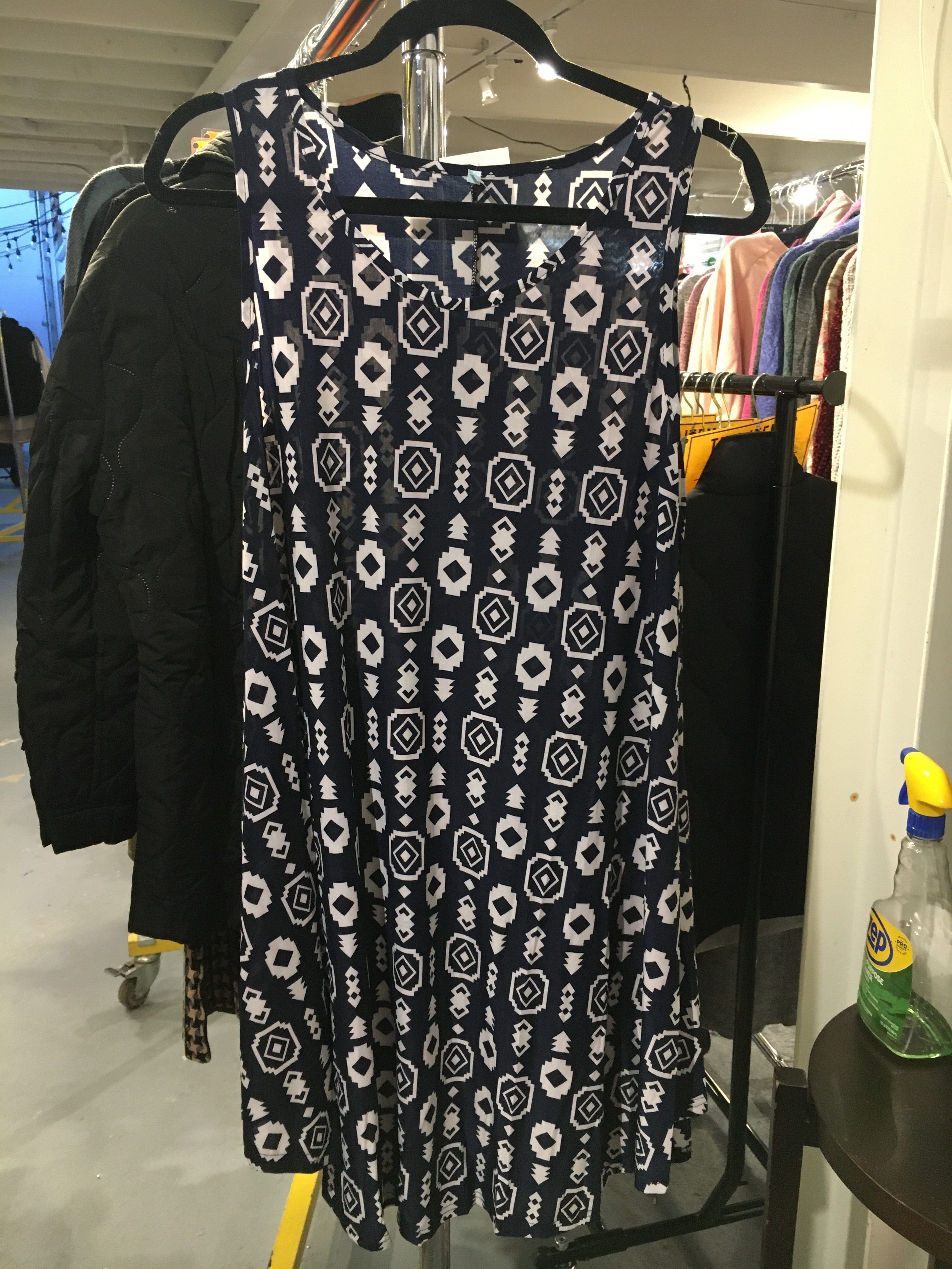 Black Geo OS Swing Dress