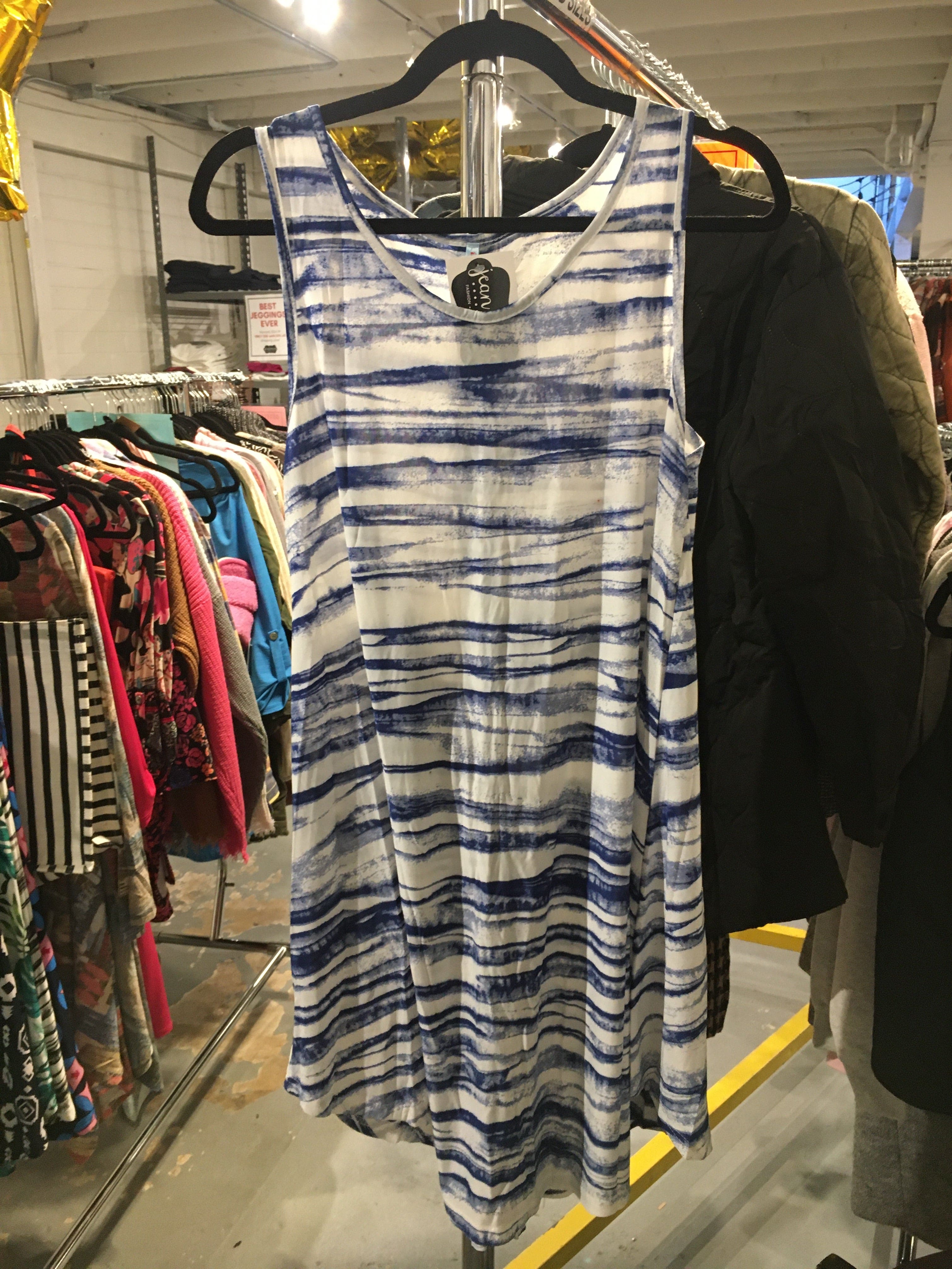 Blue & White Stripe OS Swing Dress
