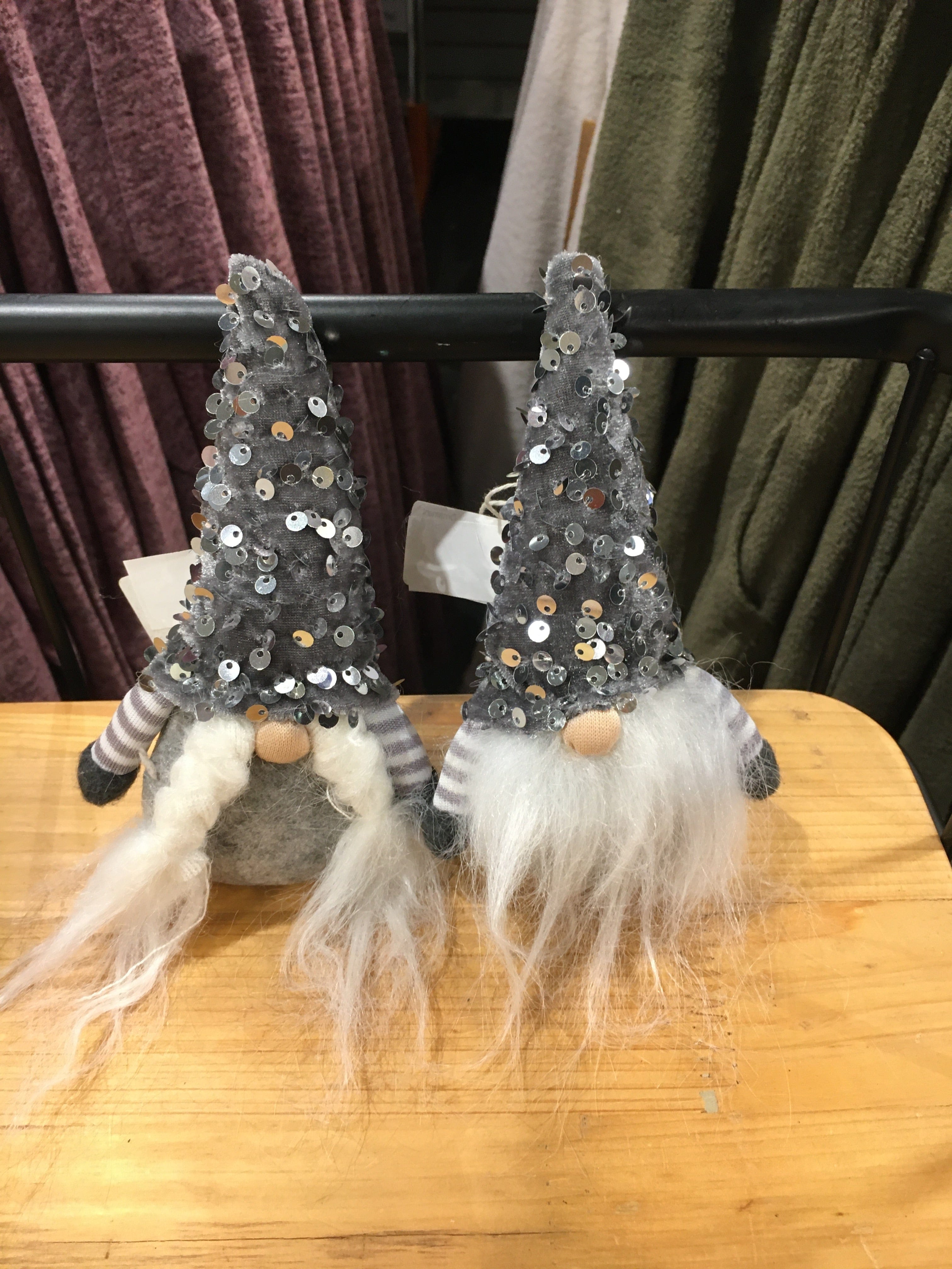 Tinsel Gray Sequin Gnome Ornament