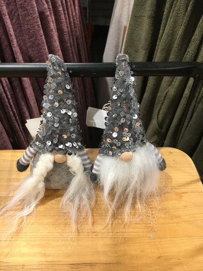 Tinsel Gray Sequin Gnome Ornament