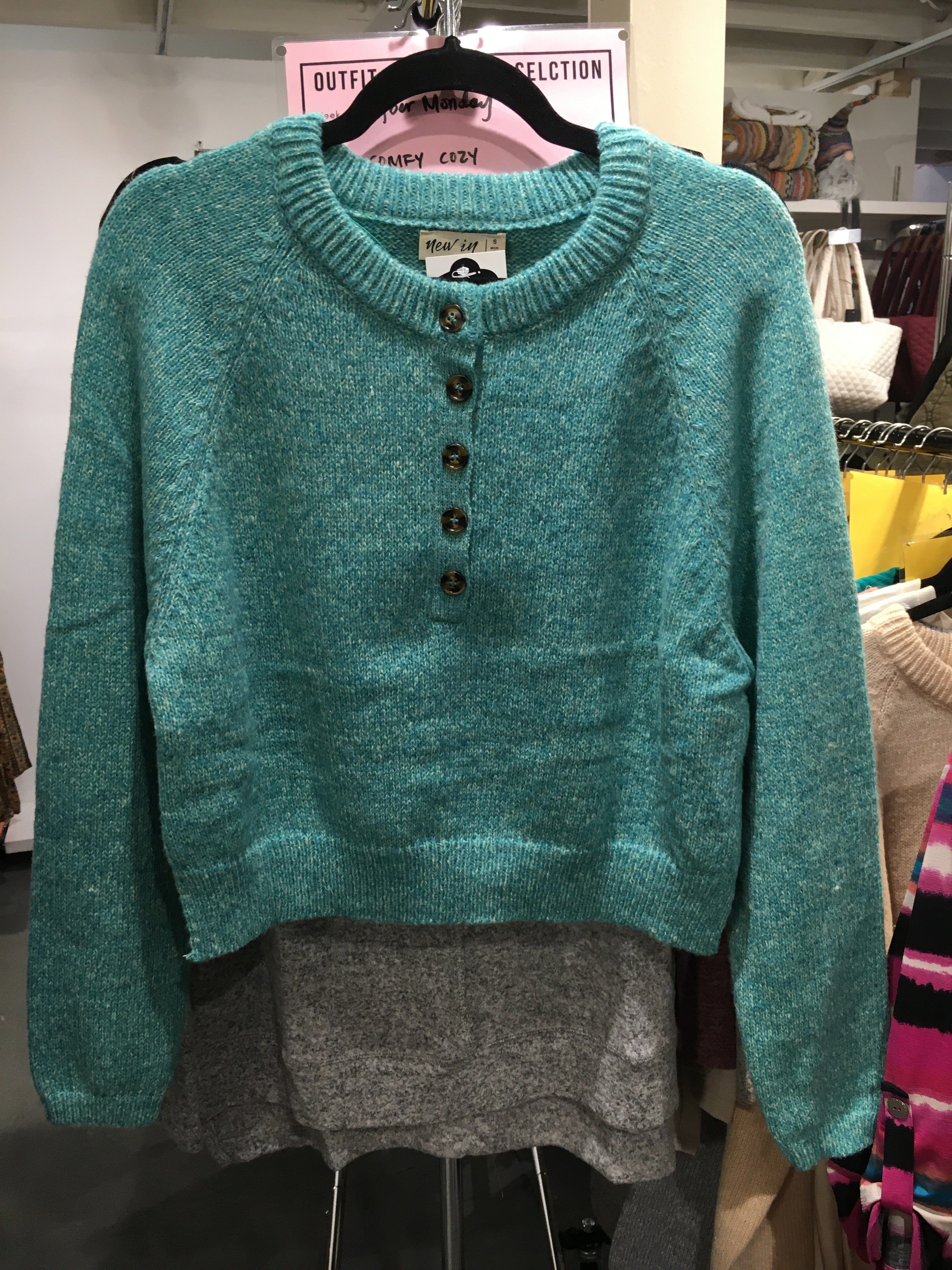Sea Foam Button Down Cropped Sweater